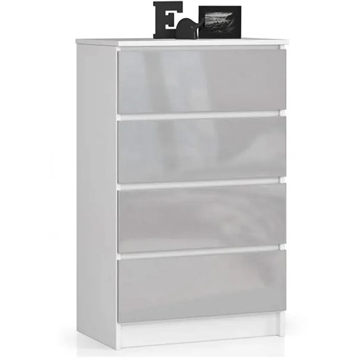 Wąska komoda z szufladami do biura biała + metalik połysk - Ranti 4X ze sklepu Edinos.pl w kategorii Komody - zdjęcie 173446505