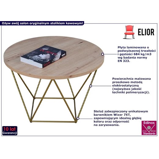 Stolik kawowy z geometrycznym stelażem dąb artisan - Boreko 3X Elior One Size Edinos.pl