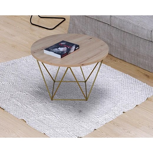 Stolik kawowy z geometrycznym stelażem dąb artisan - Boreko 3X Elior One Size Edinos.pl