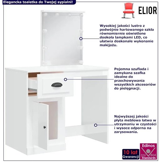 Toaletka z lustrem podświetlanym biały połysk - Eliona Elior One Size Edinos.pl