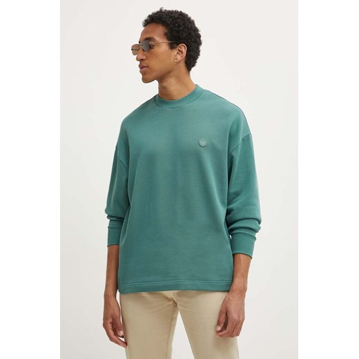 Hugo Blue bluza bawełniana męska kolor zielony z aplikacją ze sklepu ANSWEAR.com w kategorii Bluzy męskie - zdjęcie 173451428