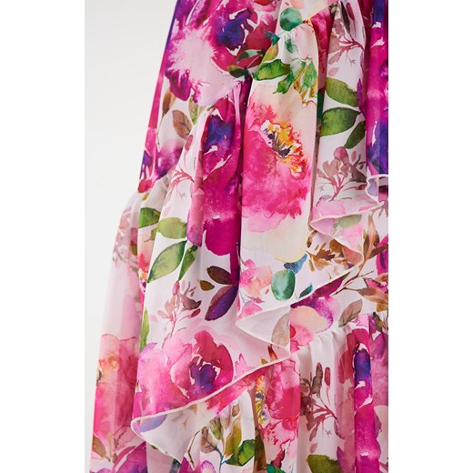 Sukienka z szyfonu z falbanami różowo-biała A500, Kolor różowo-biały, Rozmiar L, S promocyjna cena Primodo