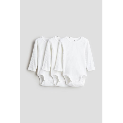 H & M - Body w prążki 3-pak - Biały ze sklepu H&M w kategorii Body niemowlęce - zdjęcie 173460748