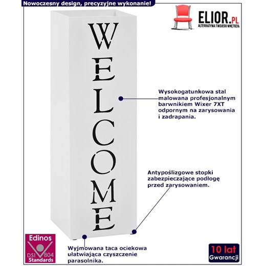 Biały designerski stojak na parasole z napisem - Bones 2S Elior One Size Edinos.pl