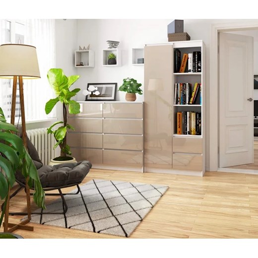 Regał na książki z szufladami biały + cappuccino połysk - Benedik 4X Elior One Size Edinos.pl