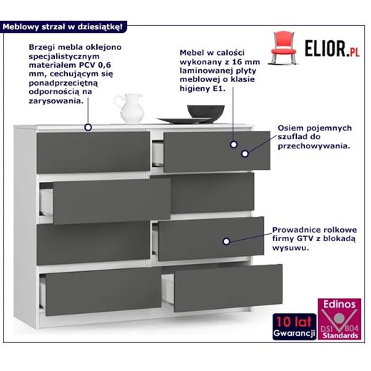 Komoda do salonu szara + biała Dalmos 3X Elior One Size Edinos.pl