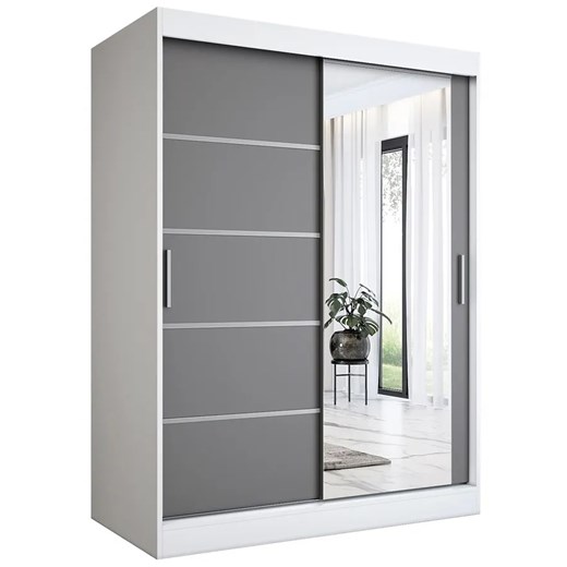Szafa przesuwna 150 cm biel + antracyt R8-G25 ze sklepu Edinos.pl w kategorii Szafy - zdjęcie 173464239