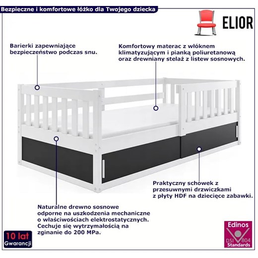 Białe drewniane łóżko dziecięce z barierkami - Apio Elior One Size Edinos.pl