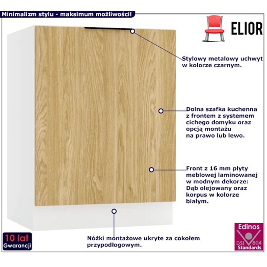 Dolna szafka kuchenna 60 cm dąb olejowany - Skania 12X Elior One Size Edinos.pl
