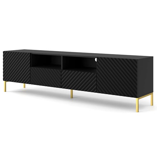 Szafka pod TV w stylu glamour czarny mat + złote nóżki - Resa 6X ze sklepu Edinos.pl w kategorii Szafki RTV - zdjęcie 173464848