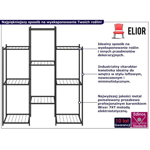 Czarny metalowy kwietnik w stylu loft - Krombi 6X Elior One Size Edinos.pl
