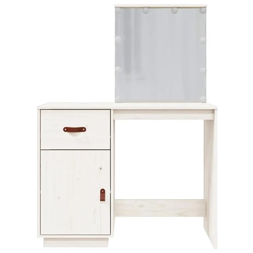 Biała drewniana toaletka z lustrem podświetalnym - Fienna Elior One Size Edinos.pl