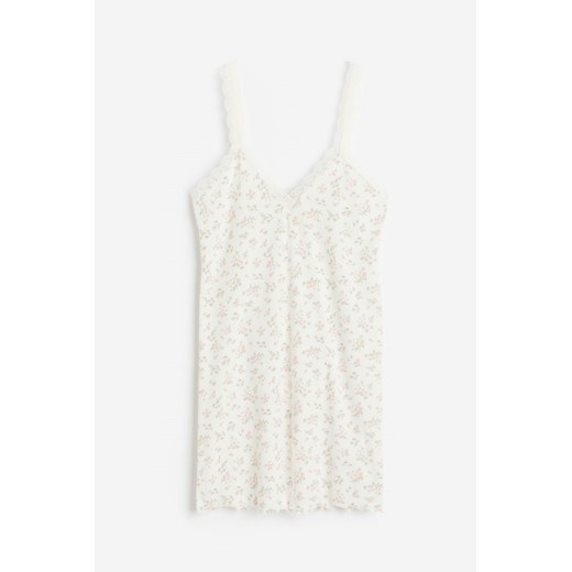 H & M - Prążkowana koszulka nocna z koronką - Biały ze sklepu H&M w kategorii Koszule nocne - zdjęcie 173466495