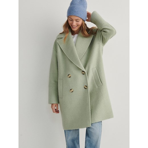 Reserved - Dwurzędowy płaszcz oversize - jasnozielony ze sklepu Reserved w kategorii Płaszcze damskie - zdjęcie 173469957
