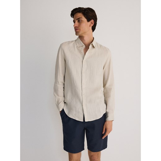 Reserved - Lniana koszula regular fit - beżowy ze sklepu Reserved w kategorii Koszule męskie - zdjęcie 173470157