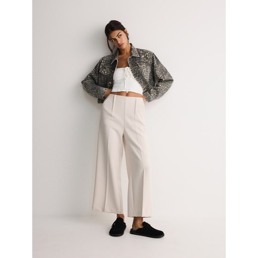 Reserved - Spodnie culotte z wiskozą - beżowy ze sklepu Reserved w kategorii Spodnie damskie - zdjęcie 173470415