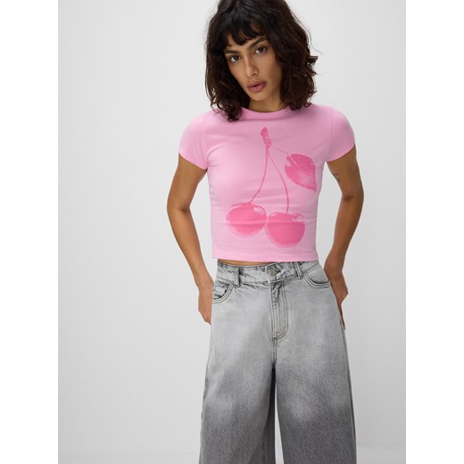 Reserved - T-shirt z nadrukiem - pastelowy róż ze sklepu Reserved w kategorii Bluzki damskie - zdjęcie 173471006