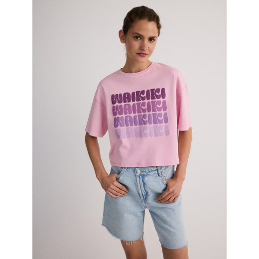 Reserved - T-shirt boxy z nadrukiem - pastelowy róż ze sklepu Reserved w kategorii Bluzki damskie - zdjęcie 173471029
