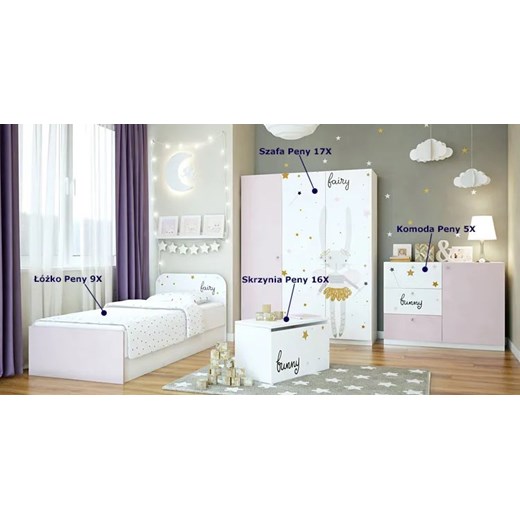 Biało-lawendowe łóżko dziecięce 90x200 Peny 9X- 2 kolory Elior One Size Edinos.pl