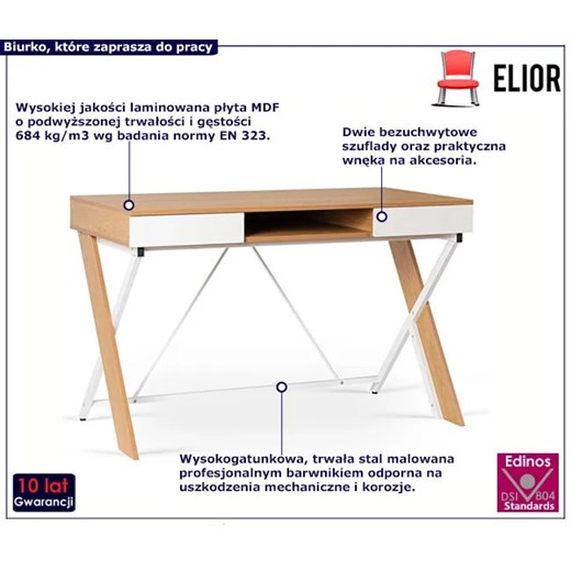 Skandynawskie duże biurko dąb złoty + biały - Onyx Elior One Size okazyjna cena Edinos.pl
