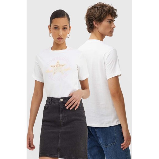 Converse t-shirt bawełniany kolor beżowy z nadrukiem 10026362-A01 ze sklepu ANSWEAR.com w kategorii Bluzki damskie - zdjęcie 173478538