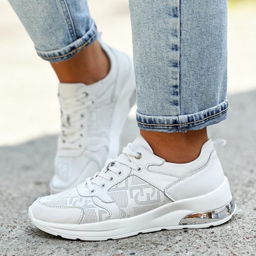 Białe skórzane sneakersy damskie S.Barski 22241 ze sklepu suzana.pl w kategorii Półbuty damskie - zdjęcie 173494526
