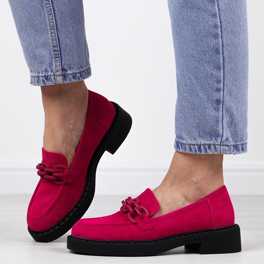 Fuksjowe loafersy damskie, zamszowe mokasyny Potocki 12112 Potocki 38 suzana.pl