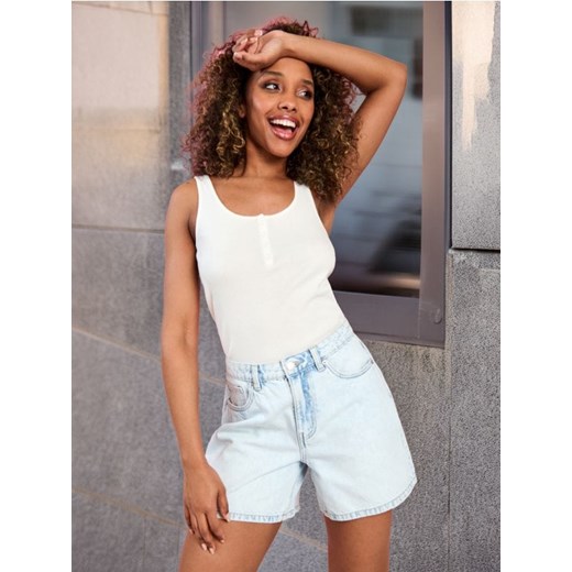 Sinsay - Crop top prążkowany - kremowy ze sklepu Sinsay w kategorii Bluzki damskie - zdjęcie 173499235