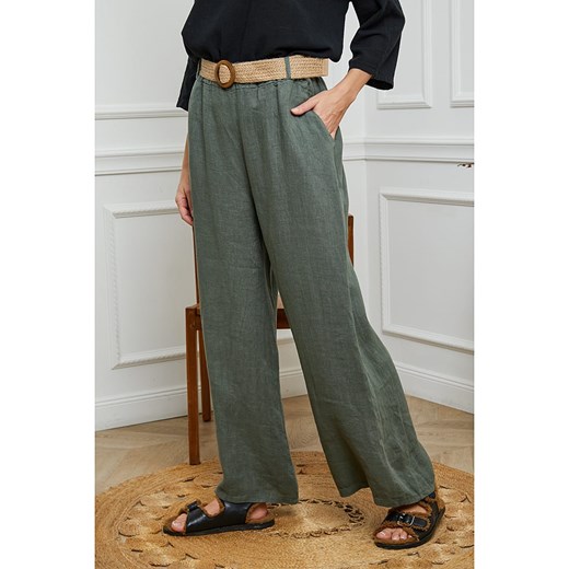 Fleur de Lin Lniane spodnie w kolorze khaki Fleur De Lin L Limango Polska okazyjna cena