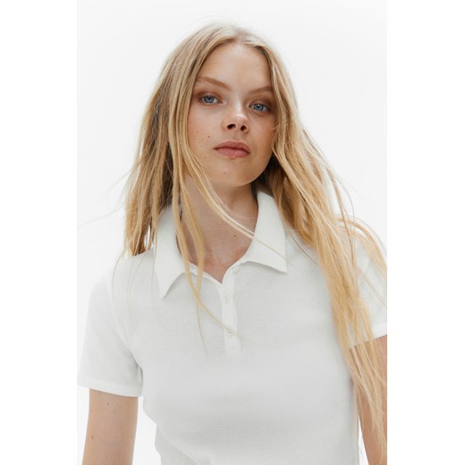 H & M - Top polo w prążki - Biały H & M M H&M