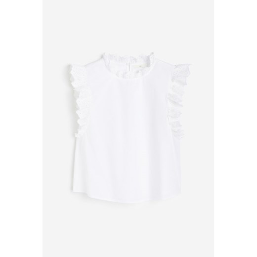 H & M - Bluzka z haftem angielskim - Biały H & M L H&M