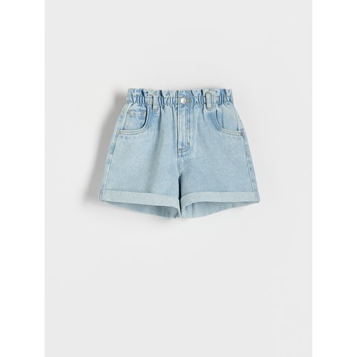 Reserved - Jeansowe spodenki z efektem sprania - niebieski ze sklepu Reserved w kategorii Spodenki dziewczęce - zdjęcie 173510619