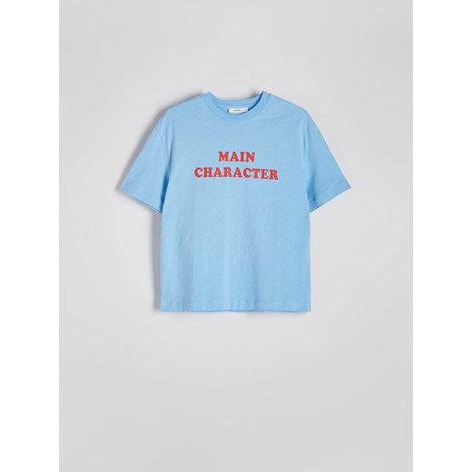 Reserved - T-shirt z napisem - jasnoniebieski ze sklepu Reserved w kategorii Bluzki damskie - zdjęcie 173511676