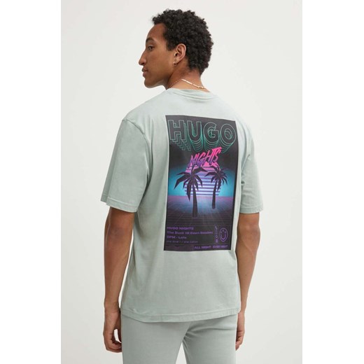 Hugo Blue t-shirt bawełniany męski kolor zielony z nadrukiem 50519065 Hugo Blue S ANSWEAR.com