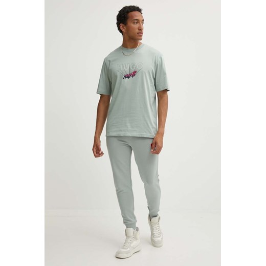 Hugo Blue t-shirt bawełniany męski kolor zielony z nadrukiem 50519065 Hugo Blue M ANSWEAR.com