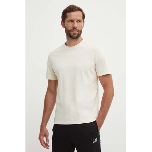 EA7 Emporio Armani t-shirt bawełniany męski kolor beżowy z nadrukiem PJTJZ.6DUT08 ze sklepu ANSWEAR.com w kategorii T-shirty męskie - zdjęcie 173513149