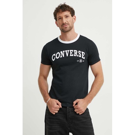 Converse t-shirt bawełniany kolor czarny z nadrukiem 10026365-A02 ze sklepu ANSWEAR.com w kategorii T-shirty męskie - zdjęcie 173513228