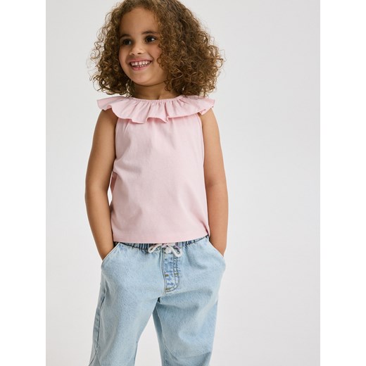Reserved - T-shirt z falbaną - różowy ze sklepu Reserved w kategorii Bluzki dziewczęce - zdjęcie 173519156