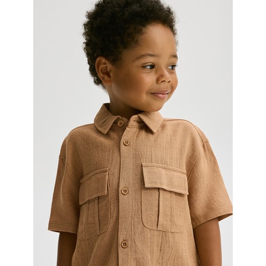 Reserved - Koszula z lnem - brązowy ze sklepu Reserved w kategorii Odzież dla niemowląt - zdjęcie 173519546