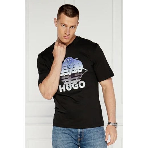 Hugo Blue t-shirt męski z bawełny czarny w stylu młodzieżowym