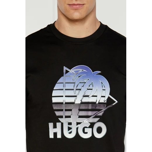 T-shirt męski Hugo Blue czarny w stylu młodzieżowym z bawełny z krótkimi rękawami