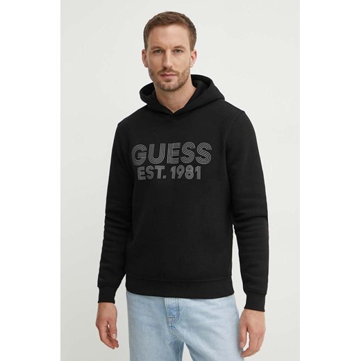 Guess bluza BEAU męska kolor czarny z kapturem z nadrukiem M4YQ36 K9Z21 ze sklepu ANSWEAR.com w kategorii Bluzy męskie - zdjęcie 173523696