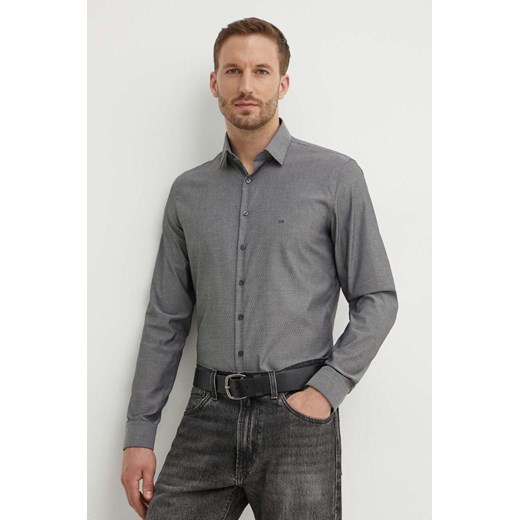 Calvin Klein koszula męska kolor szary slim z kołnierzykiem klasycznym K10K113165 ze sklepu ANSWEAR.com w kategorii Koszule męskie - zdjęcie 173523756