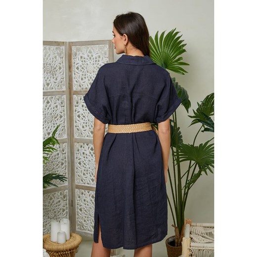 Sukienka Lin Passion midi z długimi rękawami z kołnierzykiem 