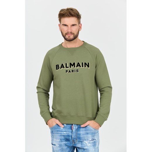 BALMAIN Zielona bluza Flock&foil Sweatshirt, Rozmiar L ze sklepu outfit.pl w kategorii Bluzy męskie - zdjęcie 173526185