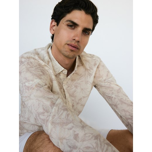 Reserved - Bawełniana koszula slim fit - beżowy ze sklepu Reserved w kategorii Koszule męskie - zdjęcie 173526348
