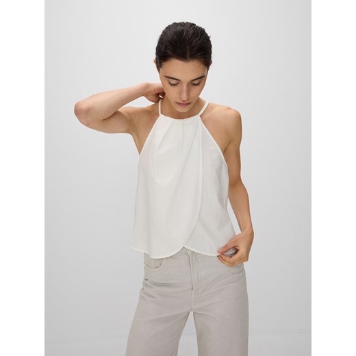 Reserved - Bawełniana bluzka z dekoltem halter - biały ze sklepu Reserved w kategorii Bluzki damskie - zdjęcie 173526839
