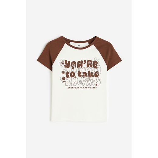 H & M - T-shirt z nadrukiem - Beżowy ze sklepu H&M w kategorii Bluzki dziewczęce - zdjęcie 173532816