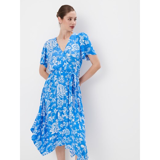 Mohito - Niebieska sukienka midi z wiskozy - niebieski ze sklepu Mohito w kategorii Sukienki - zdjęcie 173537347