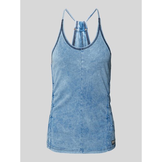 Top o kroju slim fit z efektem denimu model ‘Gathered indigo’ ze sklepu Peek&Cloppenburg  w kategorii Bluzki damskie - zdjęcie 173555738